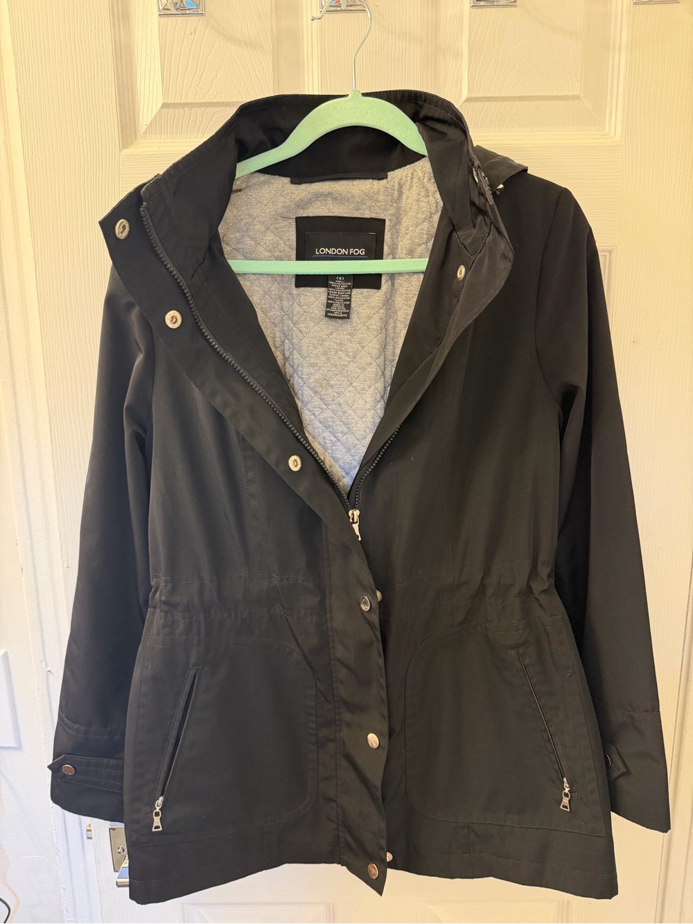 London Fog Black Hooded Trench Coat